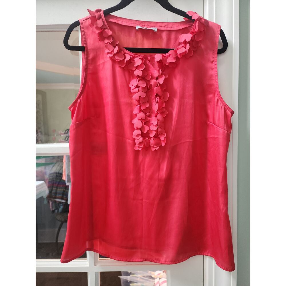 Violet & Claire Coral Sleeveless Blouse with Heart Embellishments